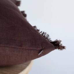 Brown Linen Lumbar Pillow Cover Handmade Fringed Pillowcase, No Tariffs For Us - thumbnail 2