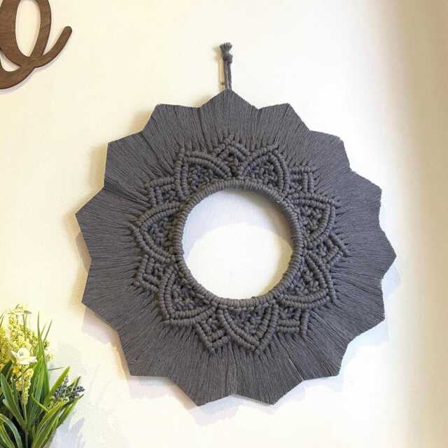 Macrame Mandala Wall Hanging, Boho Circle Fiber Wreath, Minimalist Round Art, Hippie Circular Hoop Tapestry, Bohemian Sun Shaped Ring - image 1