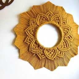 Macrame Mandala Wall Hanging, Boho Circle Fiber Wreath, Minimalist Round Art, Hippie Circular Hoop Tapestry, Bohemian Sun Shaped Ring - thumbnail 2