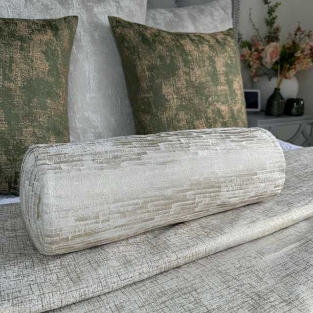 "Luxury Bed Cushion, Accent Modern Cream Natural Decorative Pillow For Sofa Or Bed, Designer Fabric, Cylinder Bolster 16""x6" - image 1
