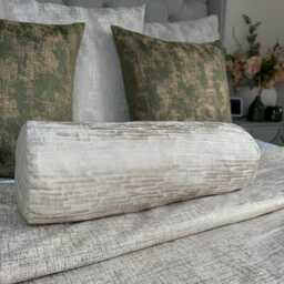 "Luxury Bed Cushion, Accent Modern Cream Natural Decorative Pillow For Sofa Or Bed, Designer Fabric, Cylinder Bolster 16""x6" - thumbnail 4