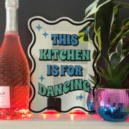 This Kitchen Is For Dancing Mirror, Slogan Printed Mirrors, Vinyl Decal Mirror Pink, Disco Party Decor, Wall Art - thumbnail 2