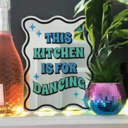 This Kitchen Is For Dancing Mirror, Slogan Printed Mirrors, Vinyl Decal Mirror Pink, Disco Party Decor, Wall Art - thumbnail 1