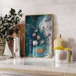 Abstract Teal Ocean Poster - Blue Gold Marble Wall Art Modern Coastal Landscape Print - thumbnail 3