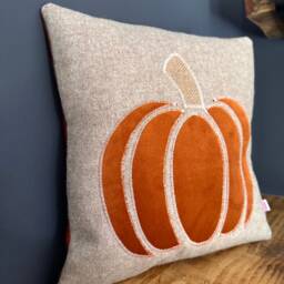 Velvet & Tweed Pumpkin Cushion - Autumn Pillow Scatter Fall Decor - thumbnail 3