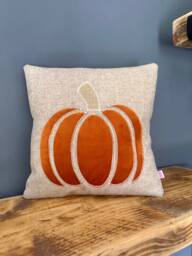 Velvet & Tweed Pumpkin Cushion - Autumn Pillow Scatter Fall Decor - thumbnail 1