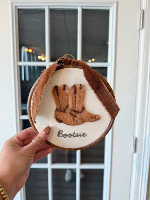 Cowboy Boot Nursery Decor - Needle Felt Art Embroidery Hoop Western Baby Shower Gift Rustic Room Wall Hanging - image 1