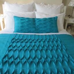 Pintuck Linen Duvet Cover, Emerald Teal Green, Shabby Chic Bedding - thumbnail 3