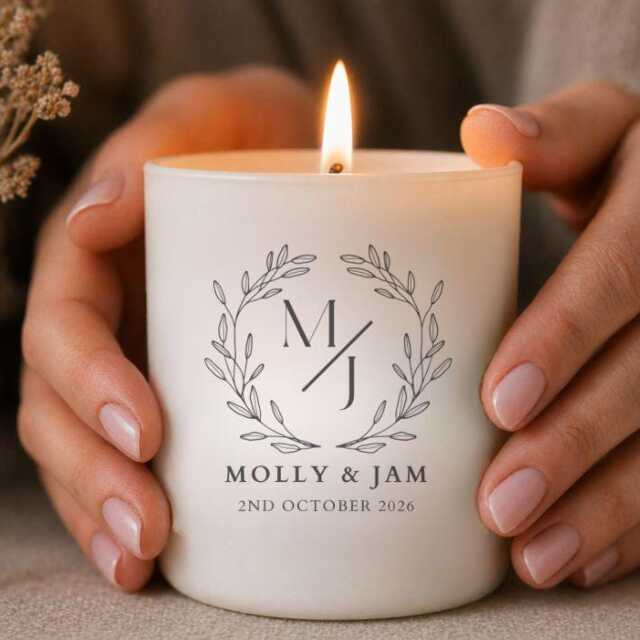 Personalised Wedding Candle - Engraved Soy Wax Favor - Custom Names & Date - image 1