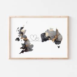 Custom Any Two Countries Map Beige & Gold Travel Wall Art Print - thumbnail 3