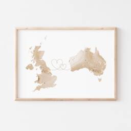 Custom Any Two Countries Map Beige & Gold Travel Wall Art Print - thumbnail 2