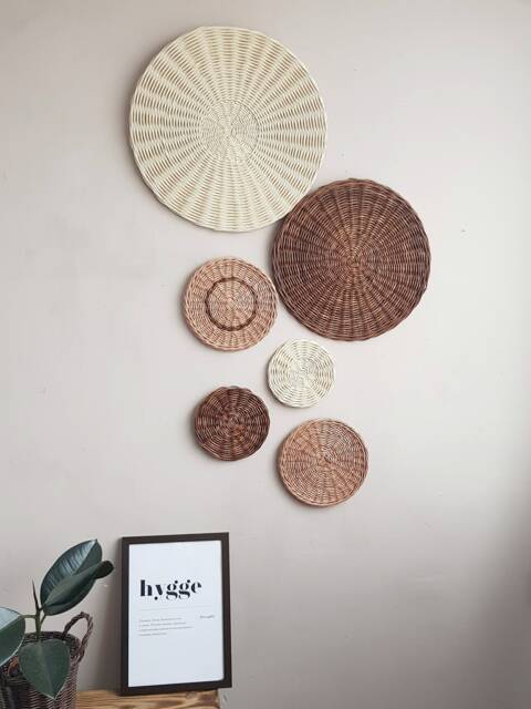 Boho Wicker Wall Basket Plates - Set Of 6 - image 1