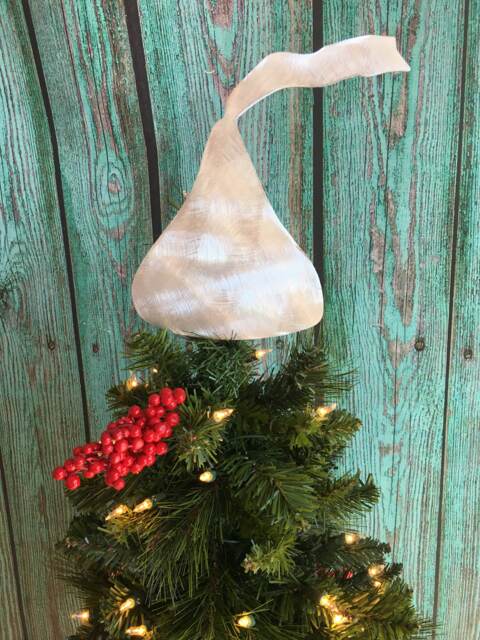 Candy Kiss, Hershey Silver, Christmas, Tree Topper, Unique, Holiday, Themed Wall Art, Yard Stake, Metal, Decoration - image 1