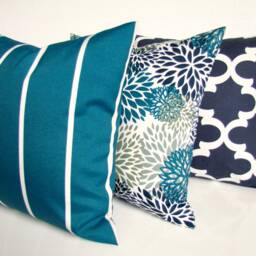 Sale Teal Outdoor Pillows Pillow Covers Blue Pillows Stripe 16 18x18 20 Green Gray Striped Clearance - thumbnail 3
