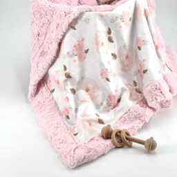 Pink Baby Blanket Personalized Gift Boho Nursery Bedding Set Floral Minky Soft Throw Custom Design Watercolor Gold Accent Newborn Present - thumbnail 1