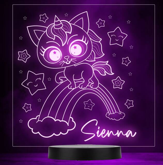 Girls Cute Unicorn Cat Personalised Gift Colour Changing Led Lamp Night Light - image 1