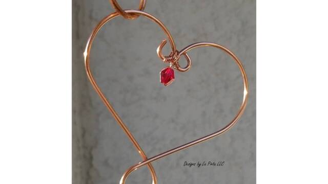 Copper Wire Heart Link With Crystals Hummingbird Feeder Ornament - image 1