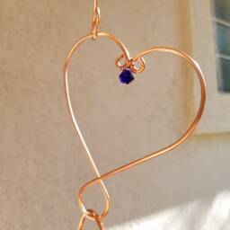 Copper Wire Heart Link With Crystals Hummingbird Feeder Ornament - thumbnail 2