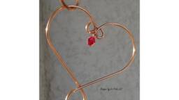 Copper Wire Heart Link With Crystals Hummingbird Feeder Ornament