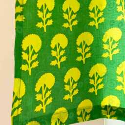 Organic Cotton Window Valance Set, Green Yellow Floral, Handmade Drapes - thumbnail 3