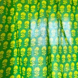 Organic Cotton Window Valance Set, Green Yellow Floral, Handmade Drapes - thumbnail 2