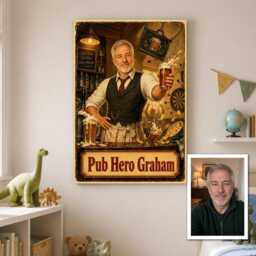 Personalised Pub Landlord Canvas From Photo, Custom Text Vintage Poster, Home Bar Wall Art Birthday Retirement Gift For Him Dad - thumbnail 2