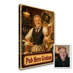 Personalised Pub Landlord Canvas From Photo, Custom Text Vintage Poster, Home Bar Wall Art Birthday Retirement Gift For Him Dad - thumbnail 1