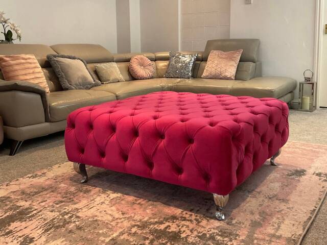 Handmade Velvet Chesterfield Footstool Luxury French Upholstered Ottoman - image 1