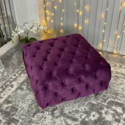Handmade Velvet Chesterfield Footstool Luxury French Upholstered Ottoman - thumbnail 4