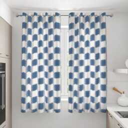 Blue Geometric Curtains, Modern Check Pattern Drapes in Tones, Custom Made Window Panels For Living Room Or Bedroom - thumbnail 3