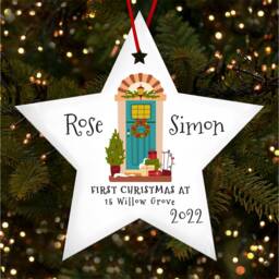 First New Home Winter Door Personalised Christmas Tree Ornament Decoration