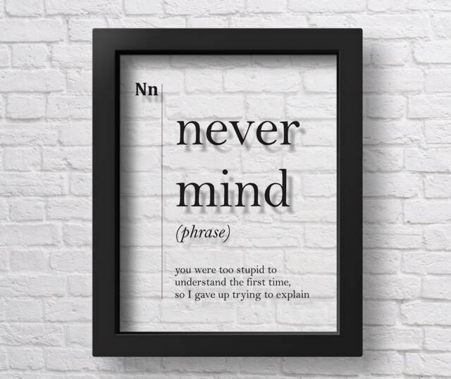Transparent Never Mind Definition Print Dorm College Decor Minimalist Art Office Coworker New Job Gift Dictionary Scandinavian - image 1