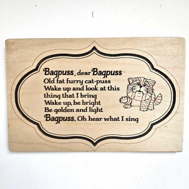 Lovely Bagpus Engraved Wooden Wall Art, Cat Character Poem Wood Hanging Picture, Tv Decorative Home Room Decoration - image 1