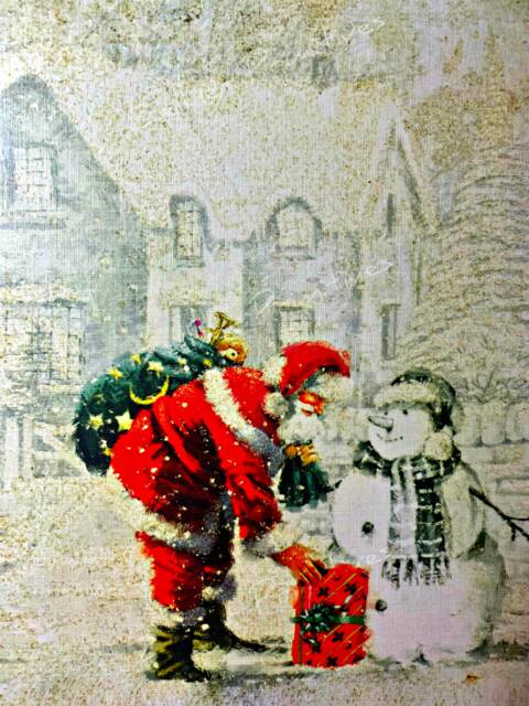 Santa & Snowman Wood Plaque, Vintage Holiday Decor - 5x7 - image 1