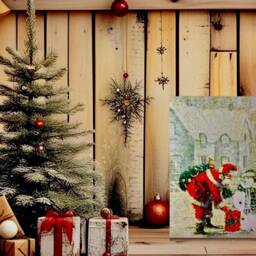 Santa & Snowman Wood Plaque, Vintage Holiday Decor - 5x7 - thumbnail 2