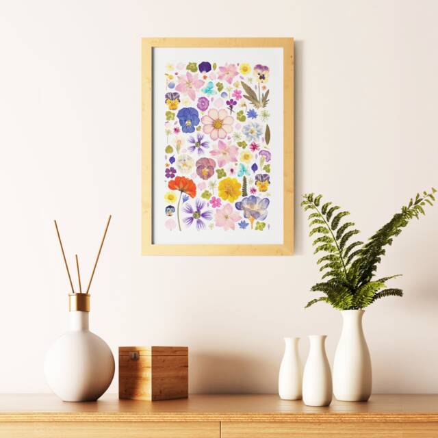 Pressed Flower Art Print -A4 - Poster Botanical Decor Wall Hanging Office Bedroom - image 1
