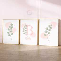 Personalised Girls Pink Botanical Prints - Minimal Nursery Flower Set, Floral Girl Bedroom Wall Art - thumbnail 2