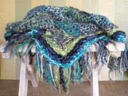 Crochet Fringe Blanket in Lime Green, Aqua, Turquoise & Dark Blue