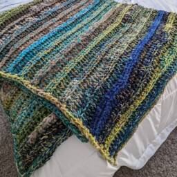 Crochet Fringe Blanket in Lime Green, Aqua, Turquoise & Dark Blue - thumbnail 3