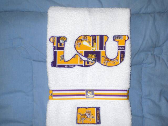 Lsu Tigers Appliqued Bathroom Hand Towel College Sports Decor - image 1
