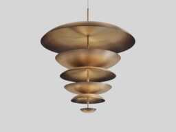 Mid Century Modern Brass Chandelier - 9 Light Cosmic Pendant - thumbnail 1