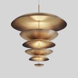 Mid Century Modern Brass Chandelier - 9 Light Cosmic Pendant - thumbnail 3