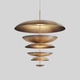 Mid Century Modern Brass Chandelier - 9 Light Cosmic Pendant - thumbnail 2