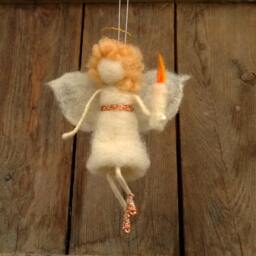 Angel Ornament Christmas Figurine Felt Fairy Hanging Baptism Gift Christening Baby Doll Candle Wool Waldorf Eco Friendly - thumbnail 4