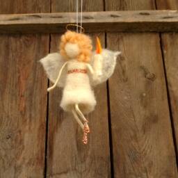 Angel Ornament Christmas Figurine Felt Fairy Hanging Baptism Gift Christening Baby Doll Candle Wool Waldorf Eco Friendly - thumbnail 2