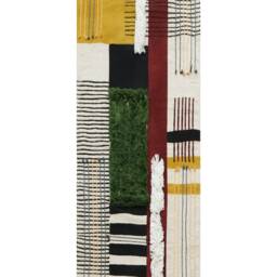 Handmade Green Cotton Kilim Runner Rug, Block Print, Bohemian Stripe - thumbnail 3