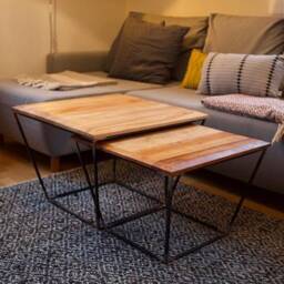 Side Table - Coffee Table, Living Room Furniture, Handmade With Iron, Modern Living, Cherry Wood, Walnut, Stylish Gift - thumbnail 2