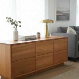 Contemporary Hardwood Sideboard - Modern Storage With Push Open Drawers Handmade Minimalist Unit Solid Oak Walnut Dresser - thumbnail 4