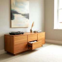 Contemporary Hardwood Sideboard - Modern Storage With Push Open Drawers Handmade Minimalist Unit Solid Oak Walnut Dresser - thumbnail 1
