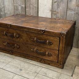Leather Oak Coffee Table Draw Trunk - thumbnail 2